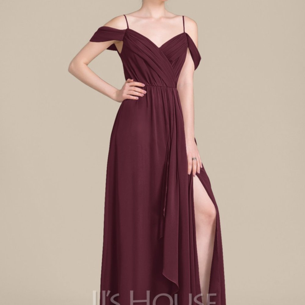 NWT Chiffon Dress With Split Front Cascading Ruffles
